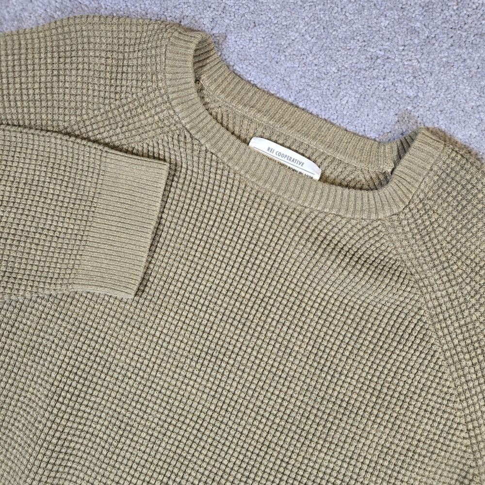 REI Co-op Long Sleeve Crewneck Wallace Lake Waffle Knit Sweater Dark Tan XL